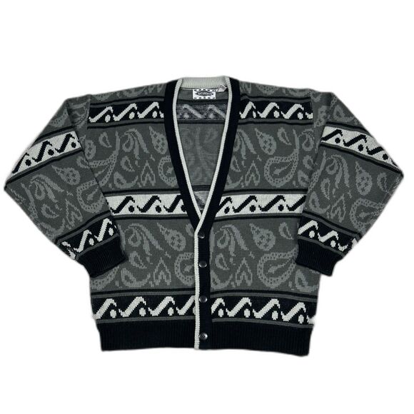Saturdays Other - Saturdays Cardigan Sweater Mens Medium Large Gray Paisley Cardigan 90s Grandpa